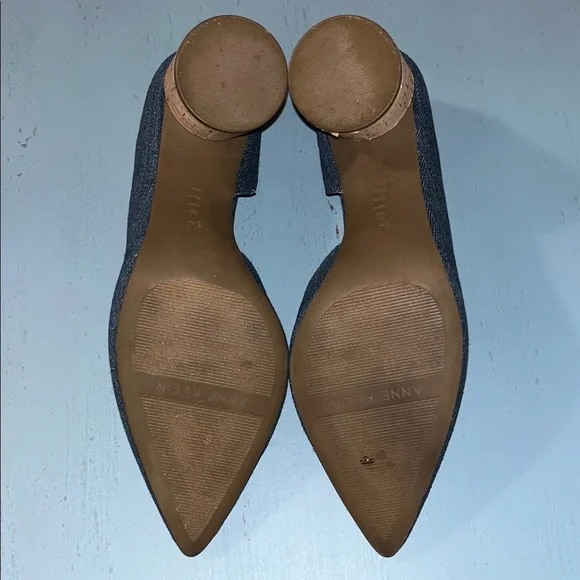 Anne Klein Iflex Women’s 8.5 Pointy Toe Denim Blue Cork Heels - Picture 9 of 10